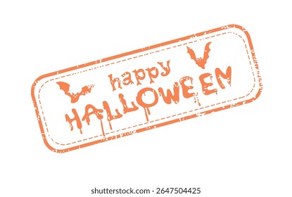 Happy Halloween grunge retro rubber stamp with flying bats. Grunge textured holiday sticker or label. Vector element