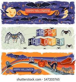 Happy Halloween grungy retro horizontal banners.