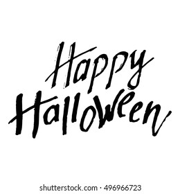 Happy Halloween: Hand Drawn  Calligraphy Letters for T-Shirt Printing and Design. Handwritten Phrase is Inviting for All hallows' day. Slogan for Mood and Art-Design. Illustrations and vector art.