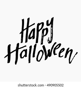 Happy Halloween Hand Drawn Cursive Vector Letters. Design Calligraphy Handwritten Phrase is Inviting for All hallows' day. A Greeting Creation text was written with a brush. Lettering Illustration.