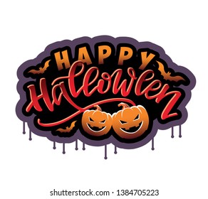 Happy Halloween – hand drawn doodle lettering label art banner poster template