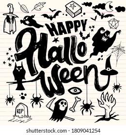 Happy Halloween hand drawn doodle, Vector Illustration