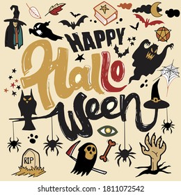 Happy Halloween hand drawn doodle, Vector Illustration