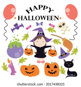 Happy halloween hand drawn Doodle cartoon set of objects and symbols