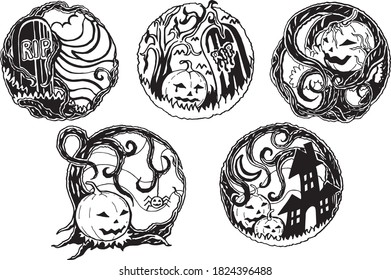 Happy halloween hand drawn illustrations. vector illustration collection, eps 10