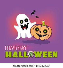 Happy Halloween hand drawn invitation or greeting Cards for kids. Vector illustration.