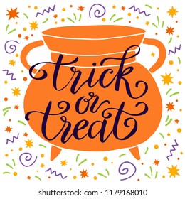  Happy Halloween, hand drawn lettering on pot. Text banner or background for Happy Halloween, hand drawn vector illustration.
