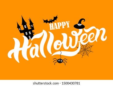 Happy Halloween. Hand drawn lettering and illustration. Vector illustration. Best banner for Halloween party