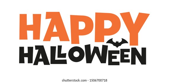 Happy Halloween hand drawn lettering. Happy Halloween lettering with bats. Unique design element for halloween with pumpkin. Stylized sketch typography.