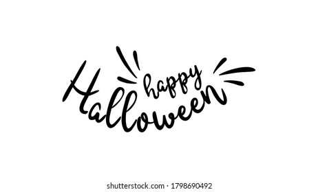Happy Halloween hand drawn lettering. Vector black and white simple pattern. Isolated illustration on white background.