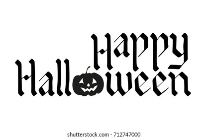 Happy Halloween. Hand drawn lettering with pumpkin. Vector illustration.