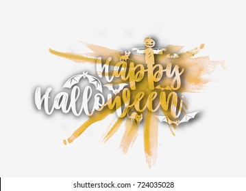 Happy halloween hand drawn text, holiday, celebration, scary, fear, party, vector illustration