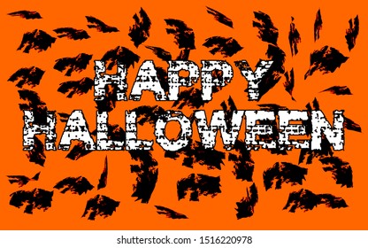 Happy Halloween hand drawn vintage vector black and orange decorative background