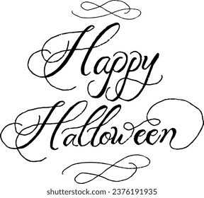 Happy Halloween hand lettering. Hand brush style vector illustration. Custom hand lettering good for print greeting cards, flyer, poster, ads, social media, invitations, etc. Beautiful brush style.