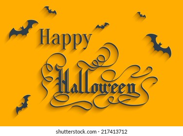 Happy Halloween Hand lettering Greeting Card. Typographical Vector Background. Handmade calligraphy. 3d Gothic Font with Shadow
