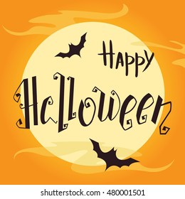 Happy Halloween hand lettering poster. Vector illustration 