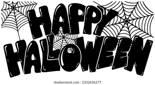 Happy Halloween hand lettering with spider webs 