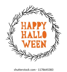 Happy Halloween - hand lettering. Template for greeting card, party invitation, banner, postcard, poster. Celebration lettering typography poster. Vector illustration on textured background