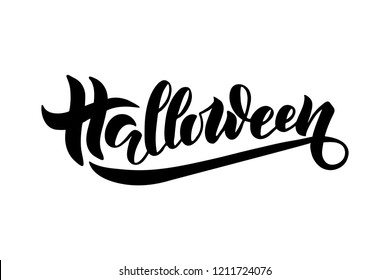Happy Halloween- hand lettering text. Template for greeting card, party invitation, banner, postcard. Halloween celebration lettering typography poster. Vector illustration.