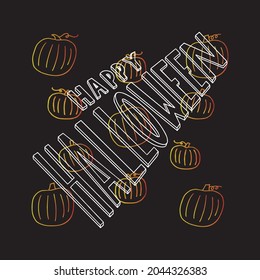 Happy Halloween Hand Lettering Text On Black Background. Handwritten Halloween Brush Lettering. Typography Print For Flyer, Poster, Greeting Card, Banner and Invitation. Hand drawn Lettering Text.