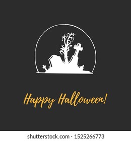 Happy Halloween, hand lettering. Vector illustration of tombstones on a black background. Design concept for party invitation, greeting card, poster.