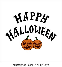 Happy Halloween hand lettering vector with cute orange pumpkins doodle