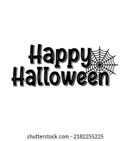Happy Halloween, hand lettering. Vector illustration of witch on white background. Design concept for party invitation, greeting card, poster.