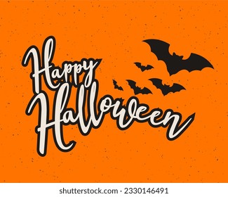 Happy Halloween, hand lettering vector group. Vector illustration of spooky spiderweb, jack-o-lantern, bats. For party invitation, greeting card, and poster.