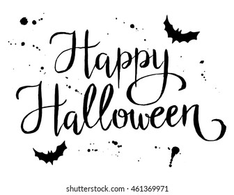 Happy Halloween, hand written vector lettering on white background.