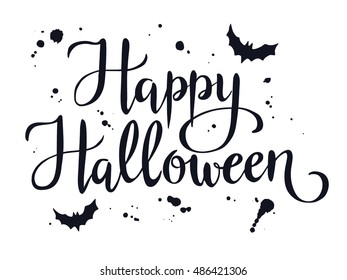 Happy Halloween, hand written vector lettering, halloween greeting card, invitation, banner.