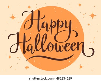 Happy Halloween, hand written vector lettering, halloween greeting card, invitation, banner.