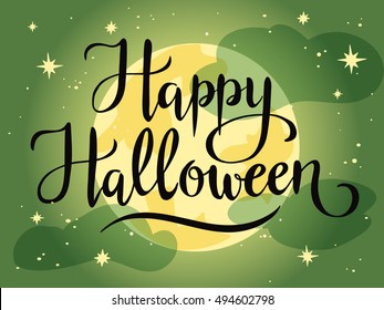 Happy Halloween, hand written vector lettering, halloween greeting card, invitation, banner.