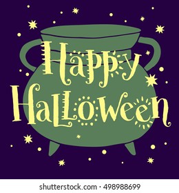 Happy Halloween, hand written vector lettering, halloween greeting card, invitation, banner.