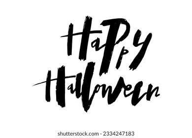 Happy Halloween – handwritten calligraphic phrase on white background. Suitable for t-shirt prints, cards or posters. Vector illustration EPS10
