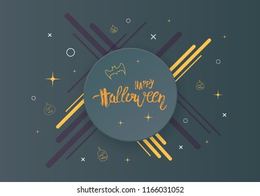 Happy Halloween handwritten lettering with geometric dark composition. Inscription with decoration. Halloween holiday template.  Vector illustration.
