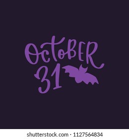 Happy Halloween handwritten lettering inscription quote, calligraphy vector illustration. Text sign design for poster, greeting card, print, cool badge, party decoration, template for flyers