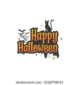 Happy Halloween handwritten lettering and typography. Modern brush ink calligraphy isolated on white background for holiday banner, poster, greeting card, party invitation. Vector illustration