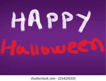 HAPPY HALLOWEEN handwritten on a purple background 