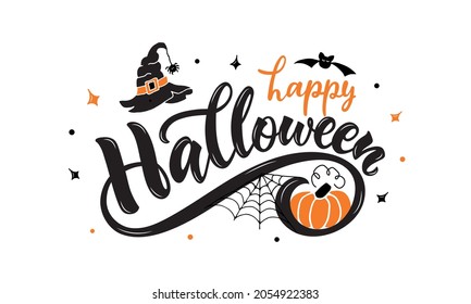 Happy Halloween handwritten text. Hand lettering typography. Modern brush ink calligraphy isolated on white background for holiday banner, poster, greeting card, party invitation. Vector illustration