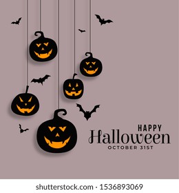 happy halloween hanging pumpkins and bats background