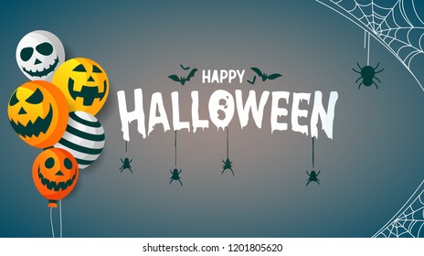 Happy Halloween Hanging Spider Concept Background Vector Illustration. Halloween Flat design.