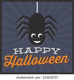 Happy Halloween Hanging Spider on Dark Blue Background Vector