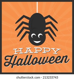 Happy Halloween Hanging Spider on Orange Background Vector