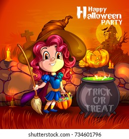 Happy Halloween haunted background with kids in scary costume. Vector illustration