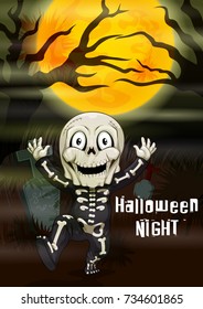 Happy Halloween haunted background with kids in scary costume. Vector illustration