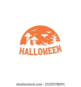 happy halloween haunted house landscape design circle vector illustration