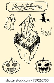 Happy Halloween . Haunted house at night set.