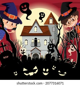 Happy Halloween with Haunted Mansion illustration