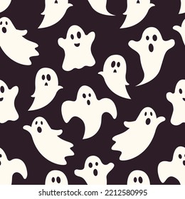 Happy Halloween. Haunted pattern. Cute ghosts. Hand drawn vector. For gift paper, packaging, wallpaper.