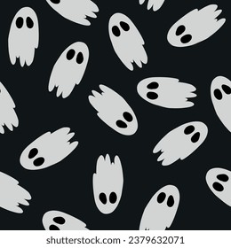 Happy Halloween. Haunted pattern. Cute ghosts. Hand drawn vector. For gift paper, packaging, wallpaper.